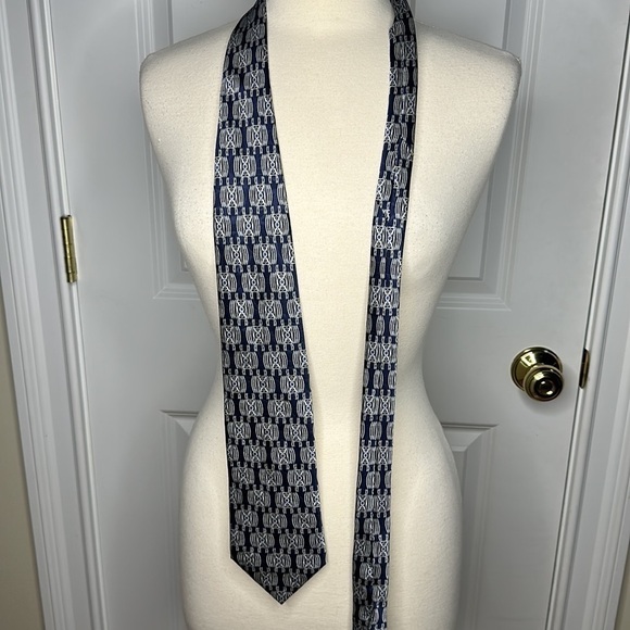 Lanvin Paris Silk Patterned Tie Navy Blue Silver - Picture 9 of 9